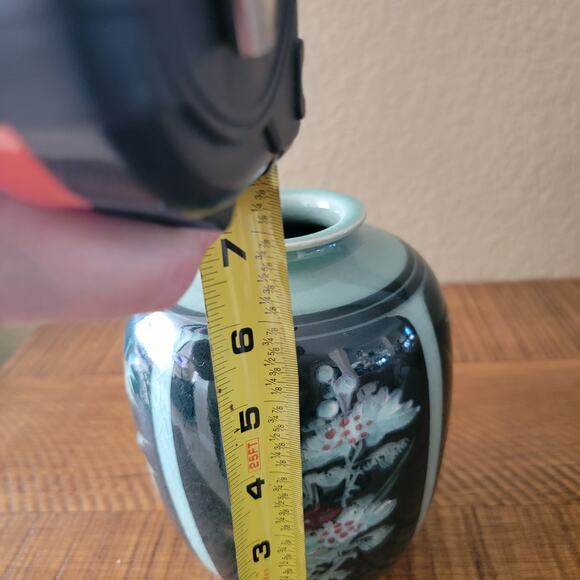 Vintage Hand Painted Ceramic Vase with Floral Motif and Glossy Glaze 6.75 Inch - Picture 9 of 10